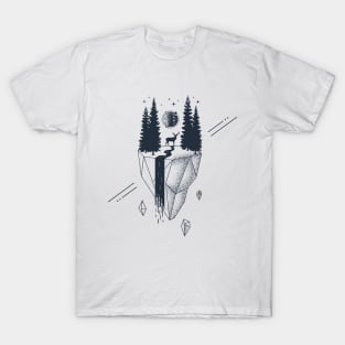 Creative Illustration In Geometric Style. Nature, Deer, Forest And River T-Shirt